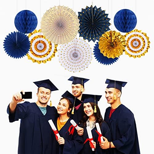 Navy Blue White Gold Graduation Party Decor Kit 33pcs