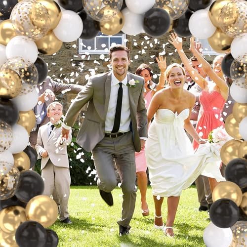 Patimate Black Gold Confetti Balloons Set 50Pcs