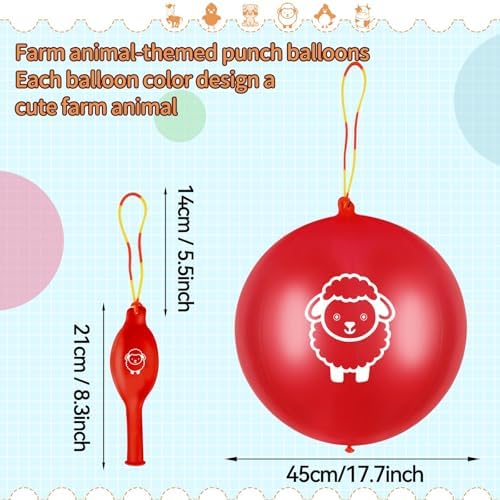 36 Pcs Farm Animals Punch Balloons with Handle