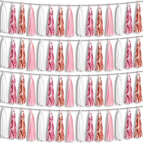 4P Pink White Peach Rose Gold Tassel Garland for Parties