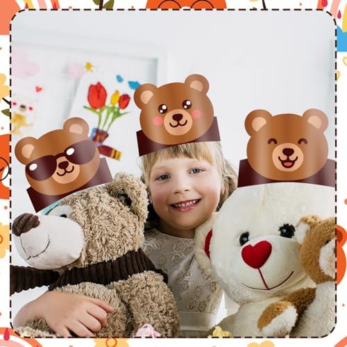 24 Pcs Bear Themed Party Hats with Ropes for Kids Birthday