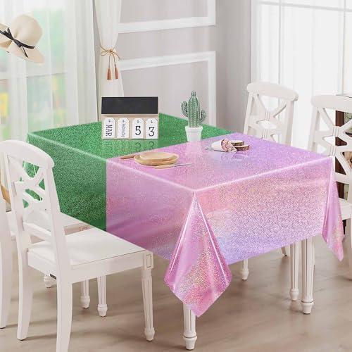 2 Pack Pink Green Iridescent Plastic Tablecloth