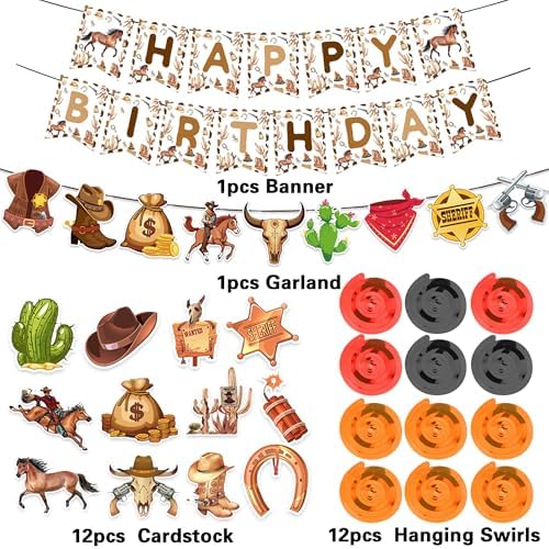 Western Cowboy Birthday Decorations Banner Garland Hanging Swirls