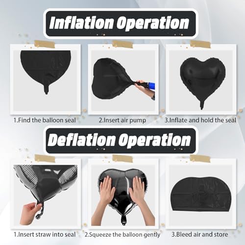 Vibzox Black White Heart Balloons 12PCS 18 Inch Foil Balloons