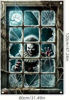 Spooky Halloween Clown Window Decor Backdrop