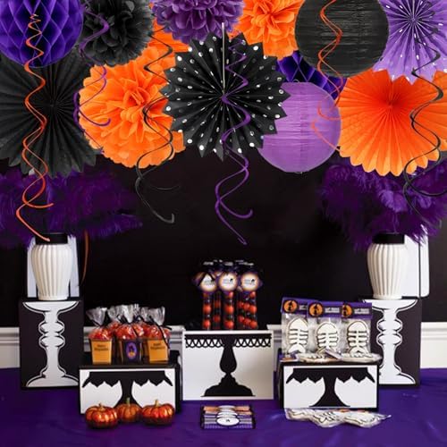 Black Purple Orange Halloween Birthday Decorations - 21pcs Party Kit