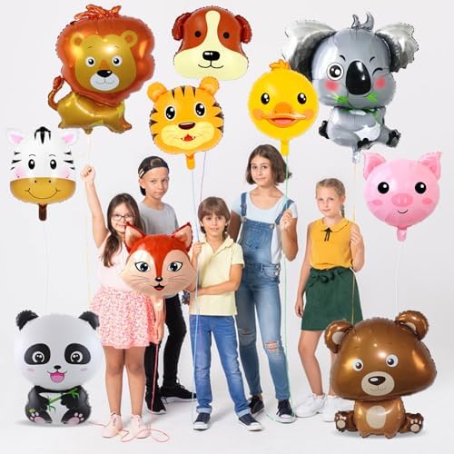 10 Pcs Safari Animal Balloons for Jungle Party Decorations