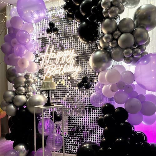 50pcs Purple Black Balloons with Ribbons Confetti for Halloween Birthdays Anniversaries Graduations