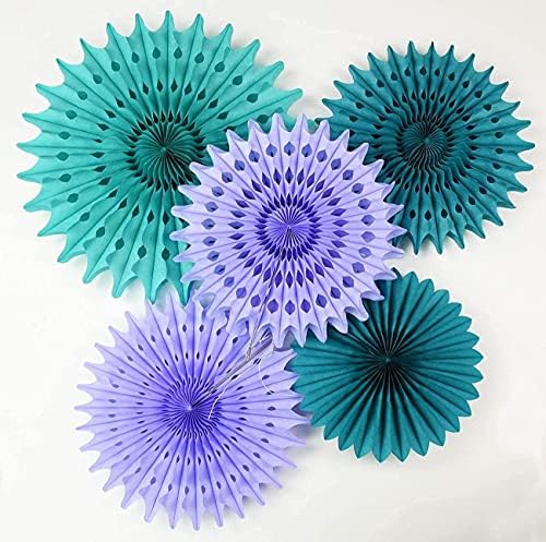 Teal Purple Tissue Paper Fan Flower Decor Kit