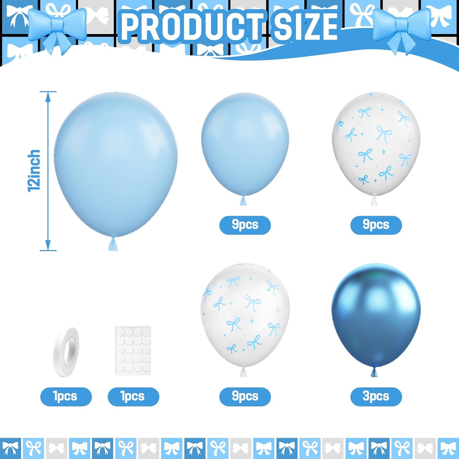 Blue Bow Balloons 30 Pcs 12 Inch Party Decorations