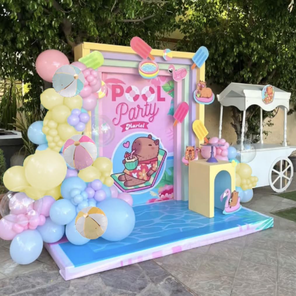 PageebO 159Pcs Rainbow Beach Balloons Pool Party Decorations