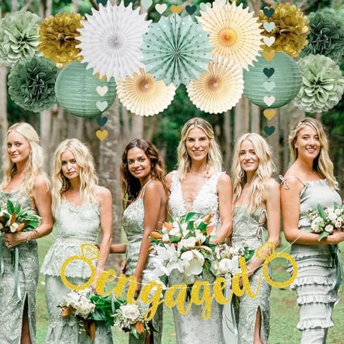 Engagement Party Decor Gold Banner Pom Poms Lanterns Fans Set