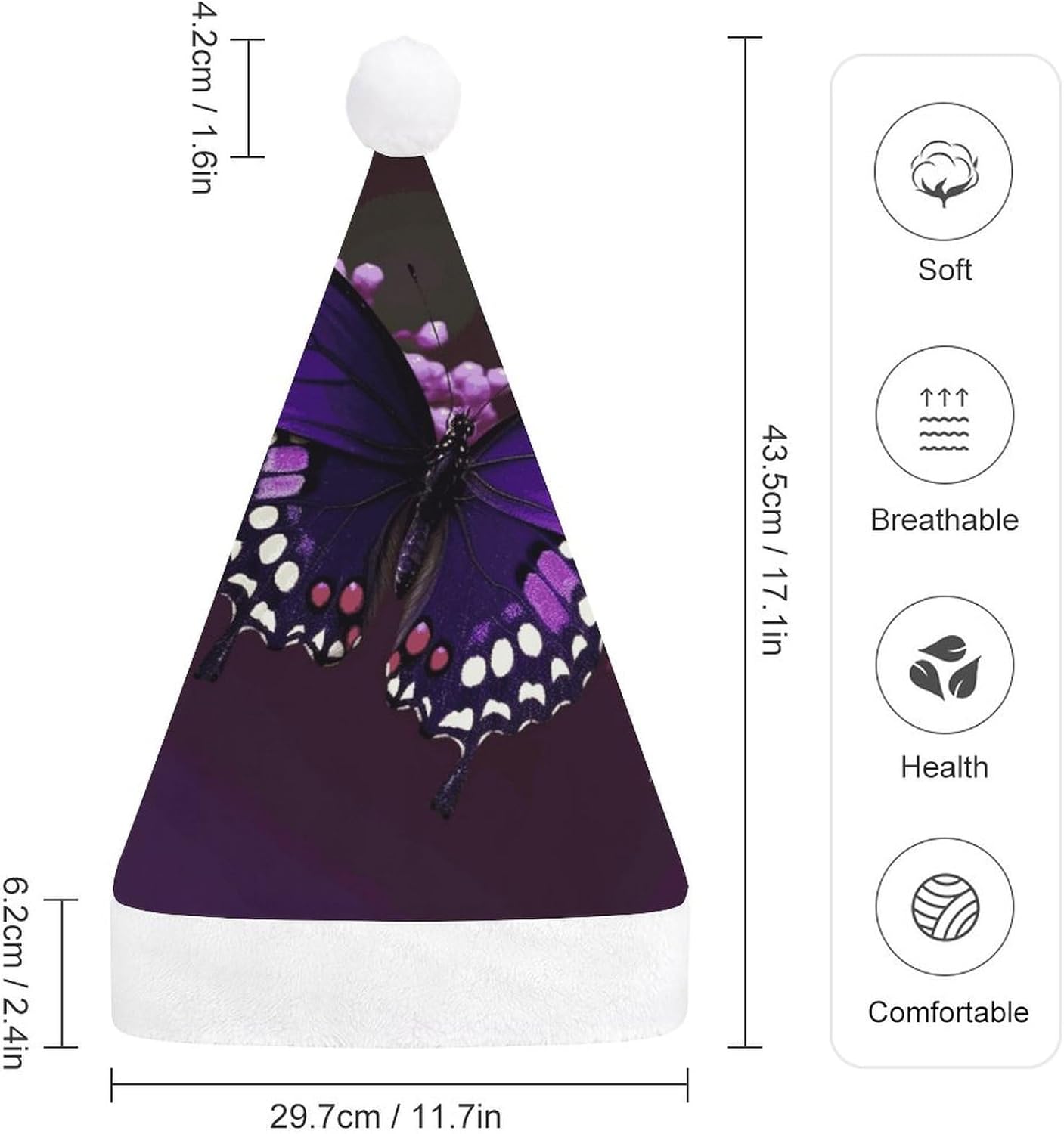 Purple Plum Butterfly Santa Hat Christmas Party Headwear