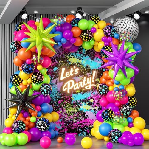147pcs Neon Balloon Arch Kit for 80s 90s Birthday Party