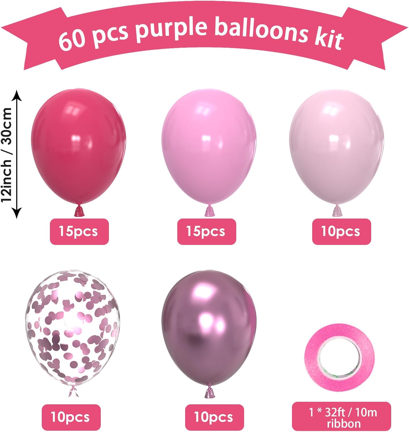 60 Pcs Hot Pink and Light Pink Balloons Set for Parties