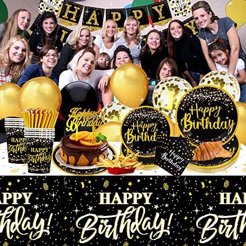 Black and Gold Birthday Decorations 169pcs for 24 Guests