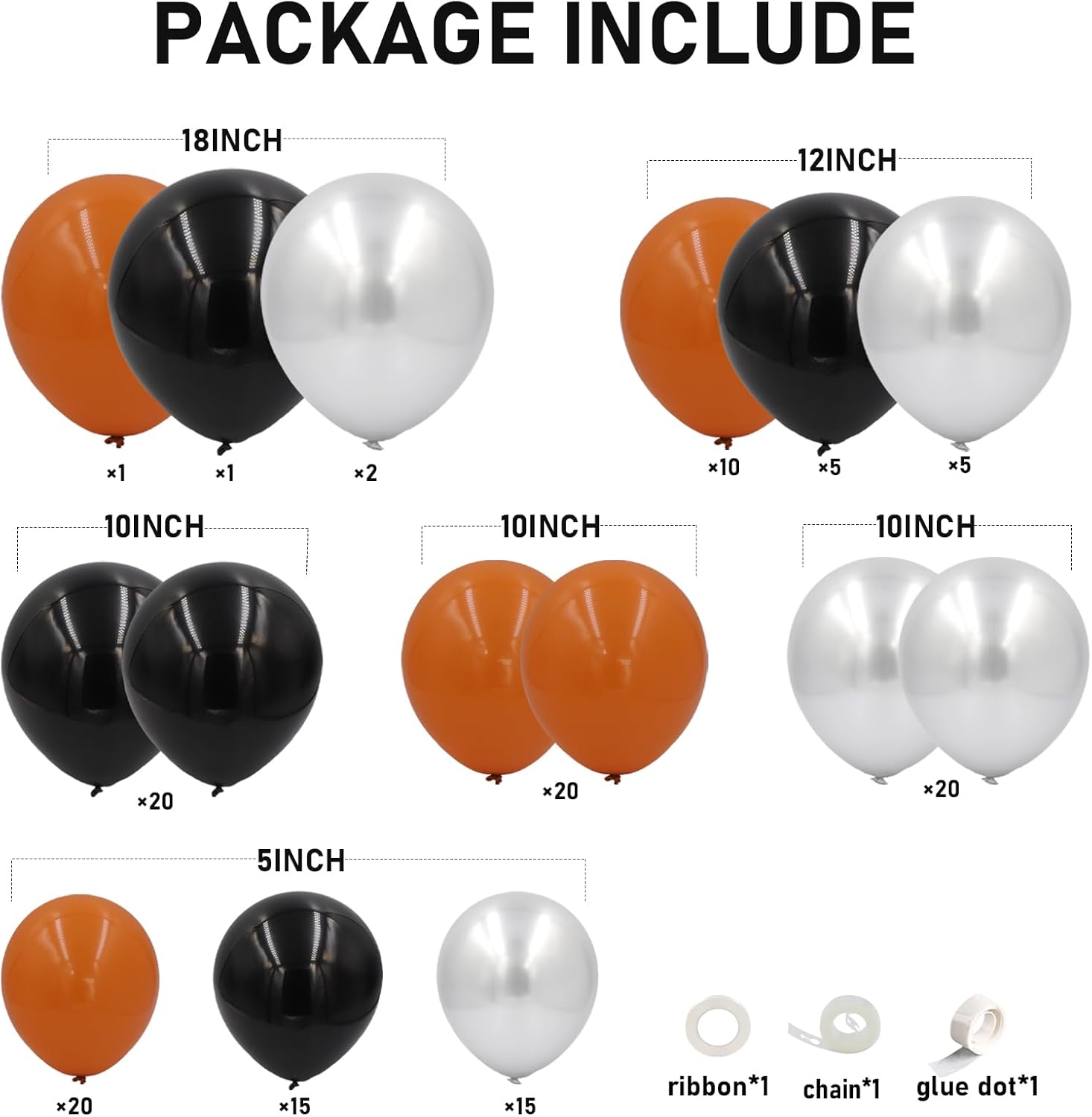 Halloween Balloons Arch Garland Kit 134pcs Orange Black Silver