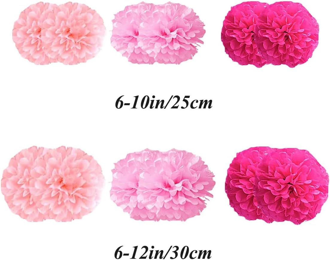 12pcs Pink Tissue Paper Pom Poms DIY Decor Kit