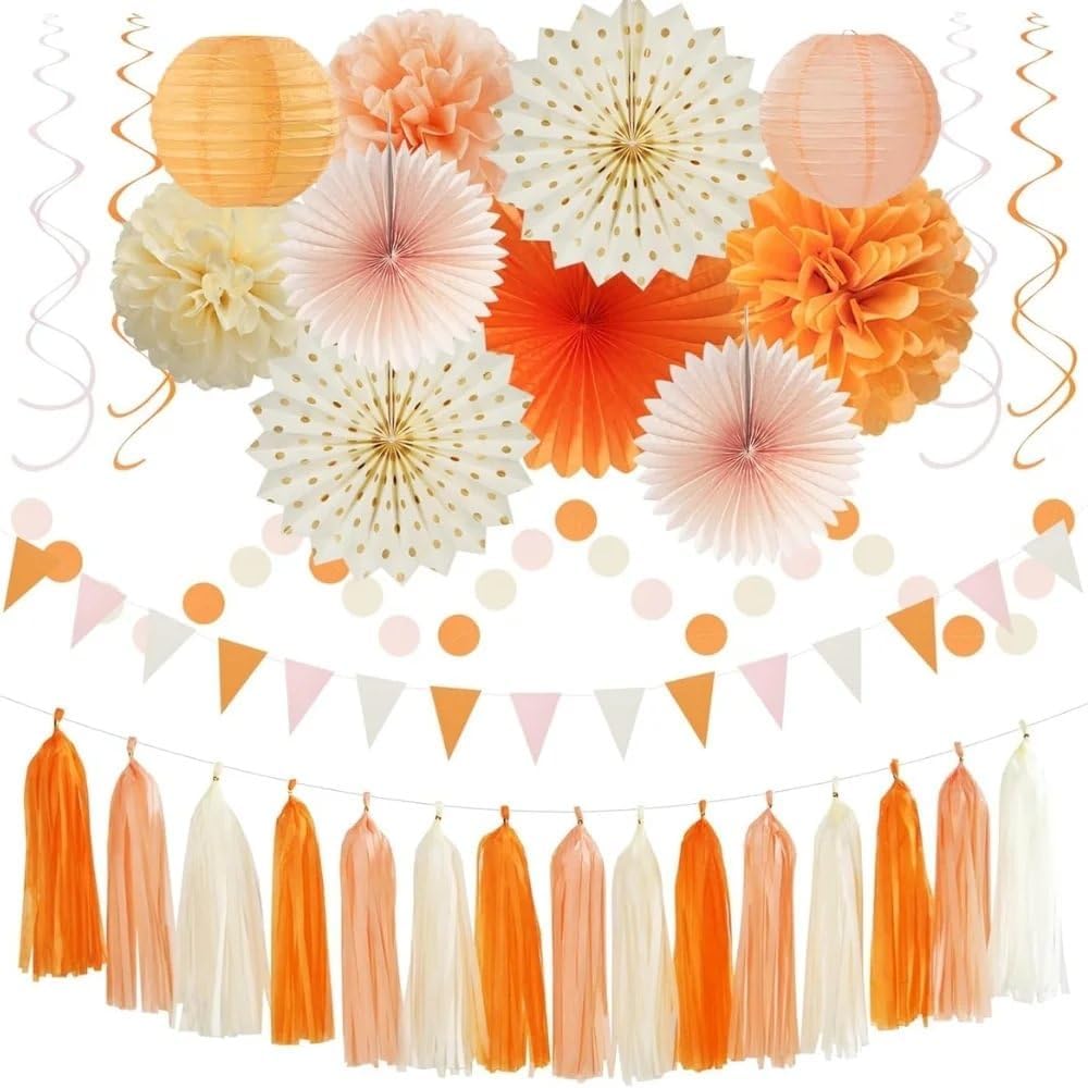 Orange Solid Hanging Tissue Pom Pom - 16 Inch 1 Count