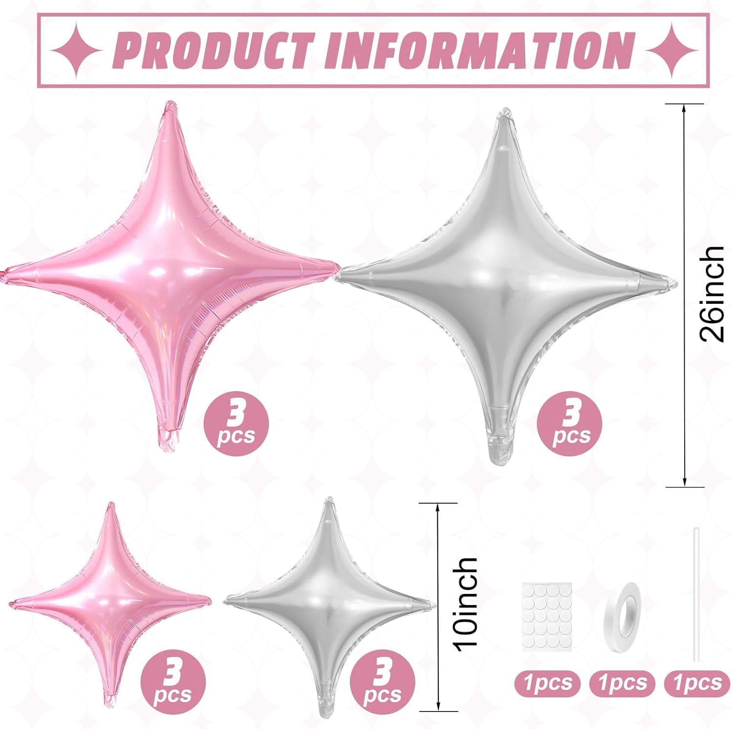 Pink Silver Star Balloons 12Pcs Party Decor