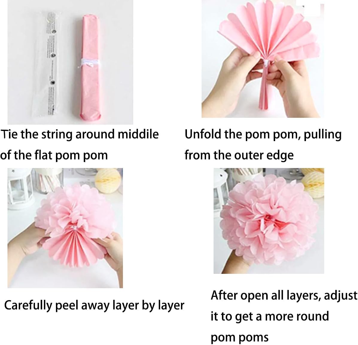 10pcs Black Paper Pom Poms Tissue Flower Decor Kit
