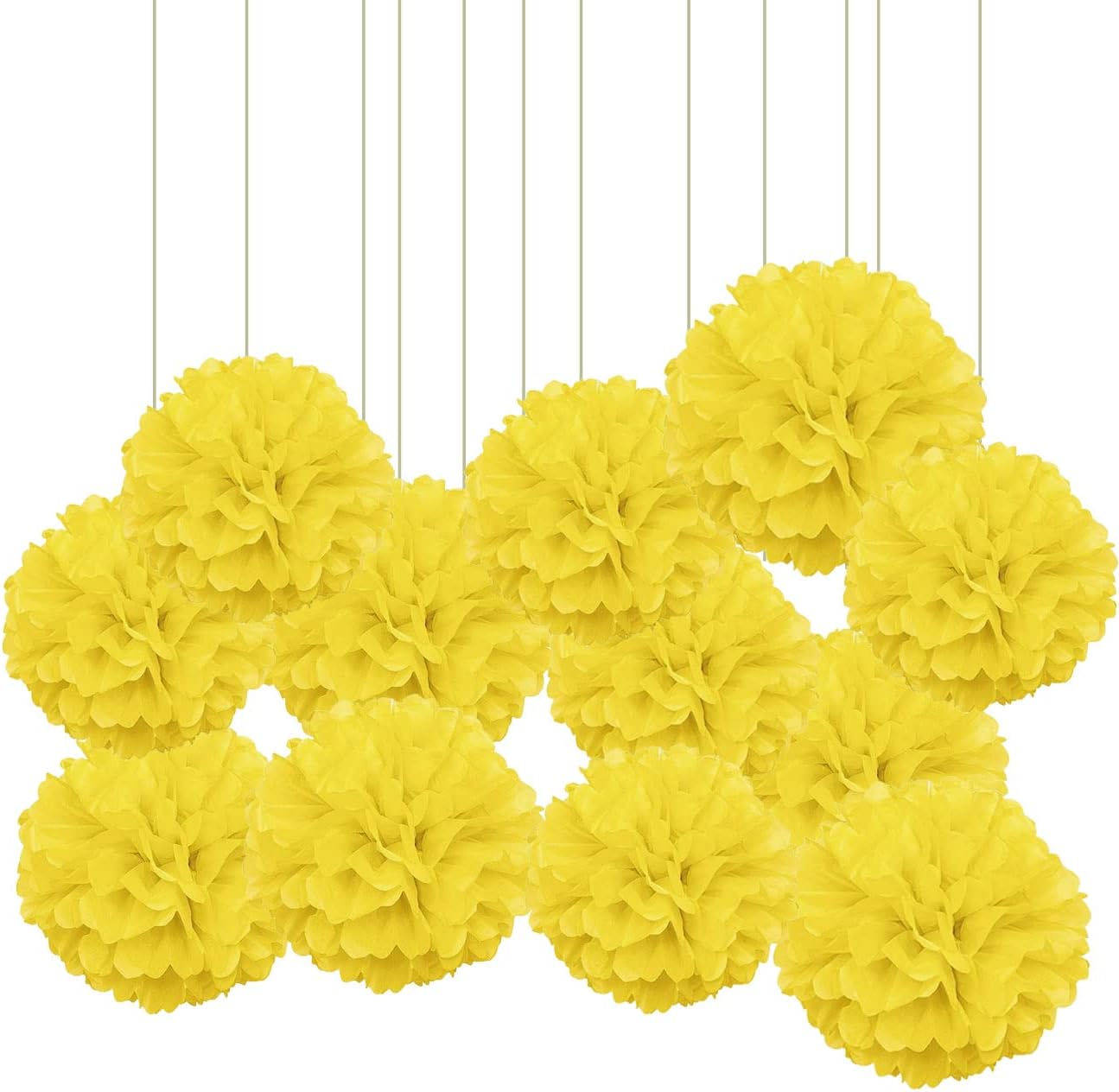 Xiksxitn 12pc Yellow Tissue Paper Pompoms Decorations