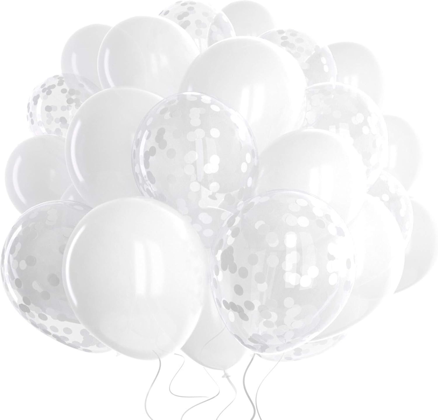 Dandy Decor 60 Pack White Balloons with Confetti