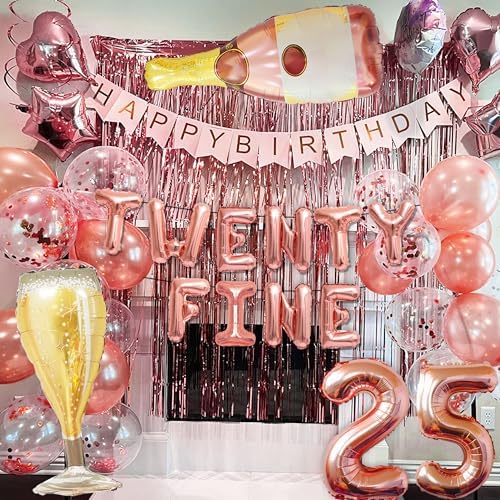 LaVenty Rose Gold 25th Birthday Balloons - Funny Happy Birthday Decoration