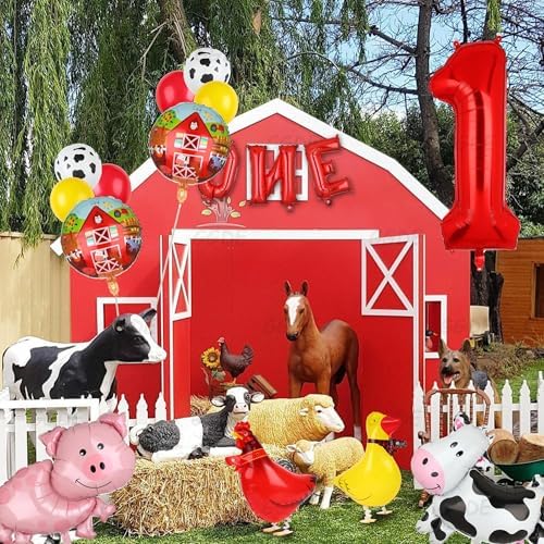 Farm Animal Balloons Cow Pig Duck Rooster 1st Birthday Decor