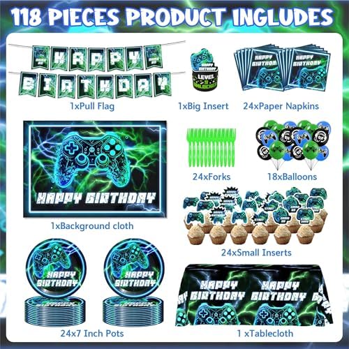 118PCS Neon Gaming Party Decorations Set