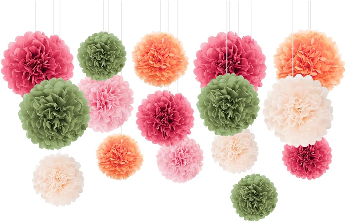 NICROLANDEE 16Pcs Tissue Paper Pom Poms for Parties