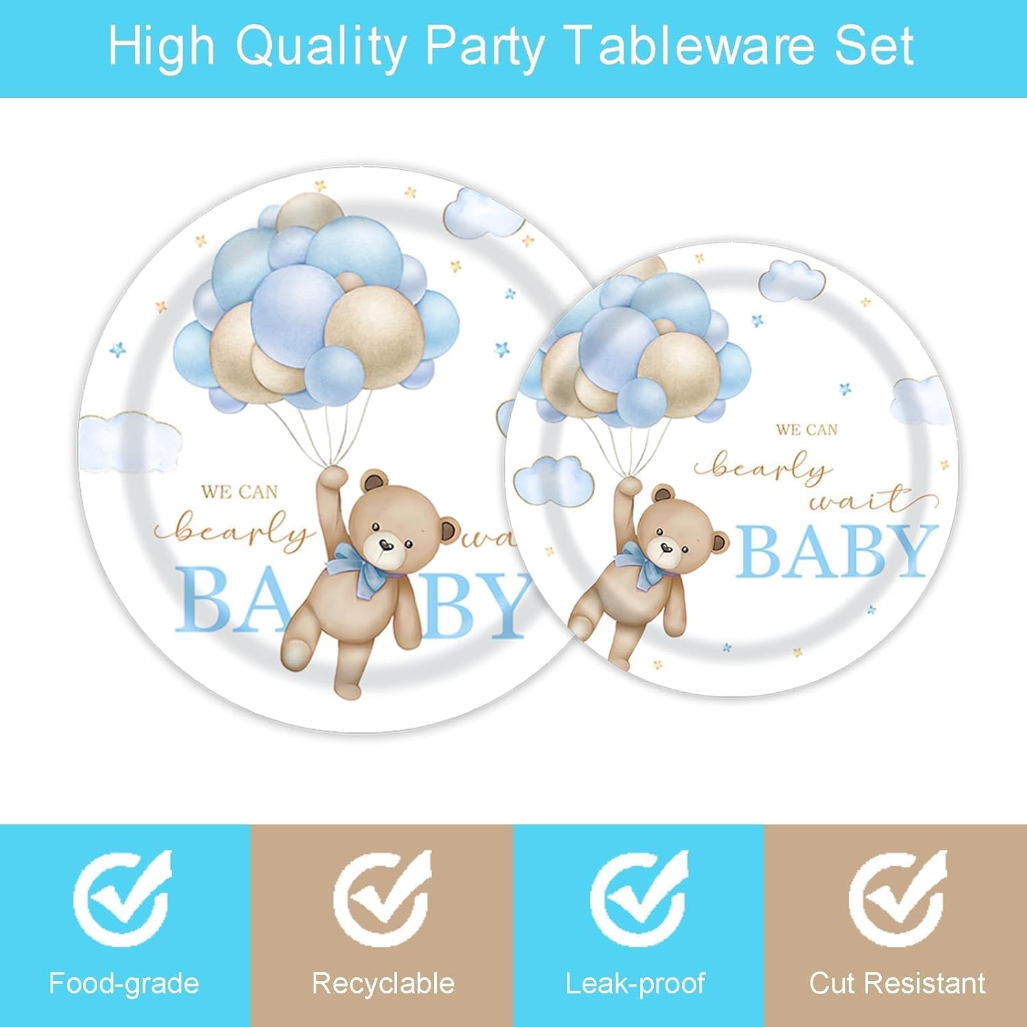 96 Pcs Bear Baby Shower Plates and Napkins Set
