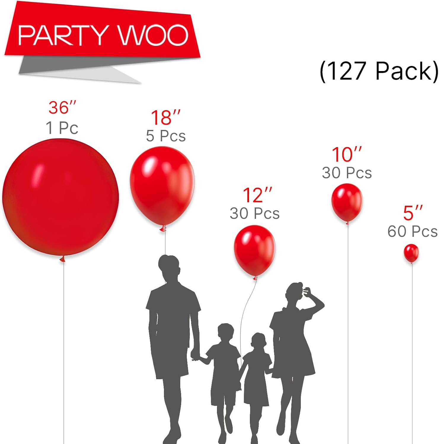 PartyWoo 127 Pcs Red Balloons Matte Latex