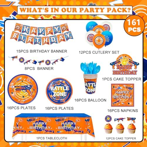 Dart War Birthday Decorations Set for 16 Guests