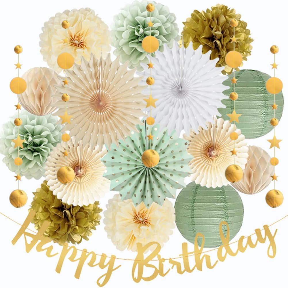 Sage Green and Gold Birthday Party Decorations