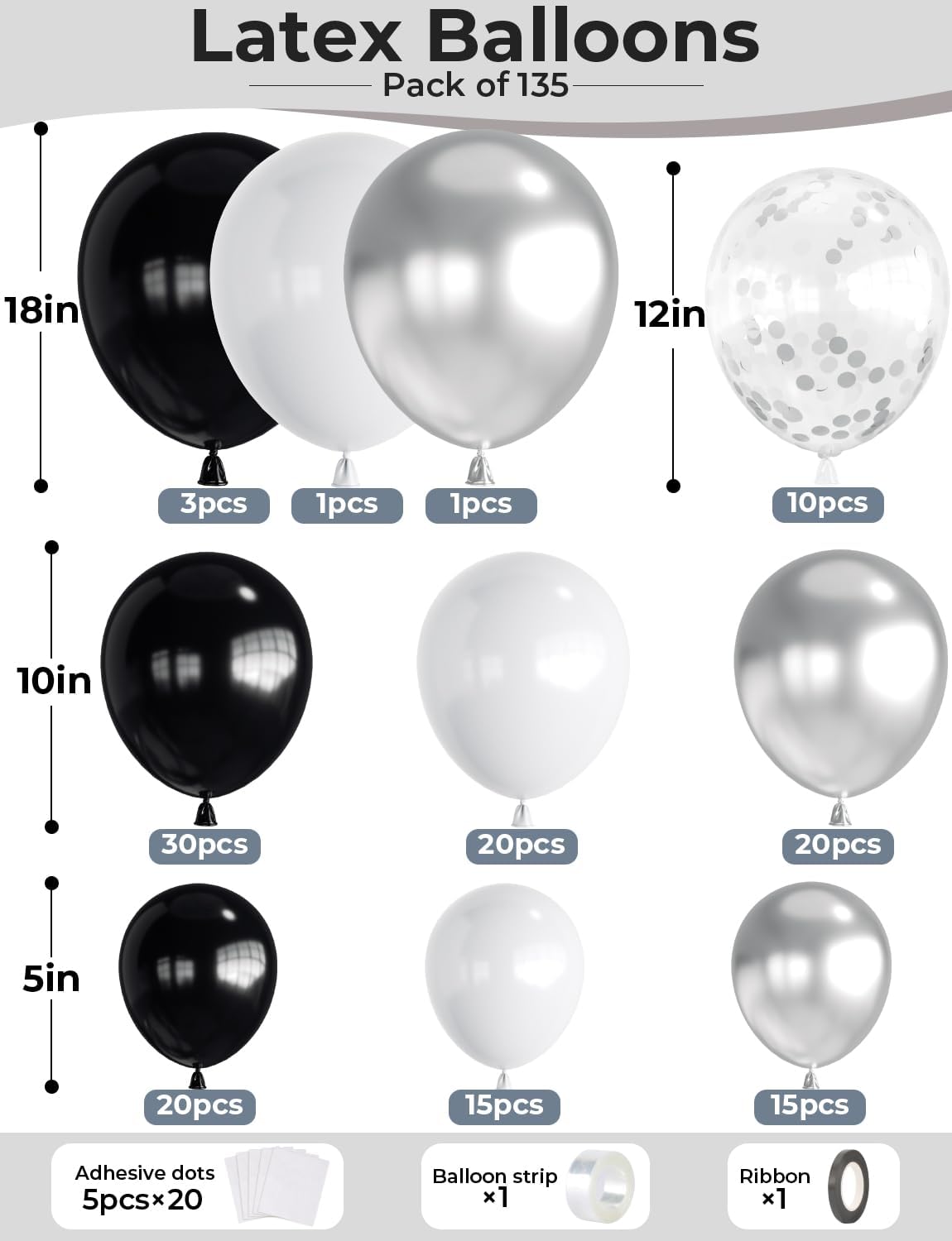 Black and Silver Balloon Arch Kit 135 Pcs Graduation Decor
