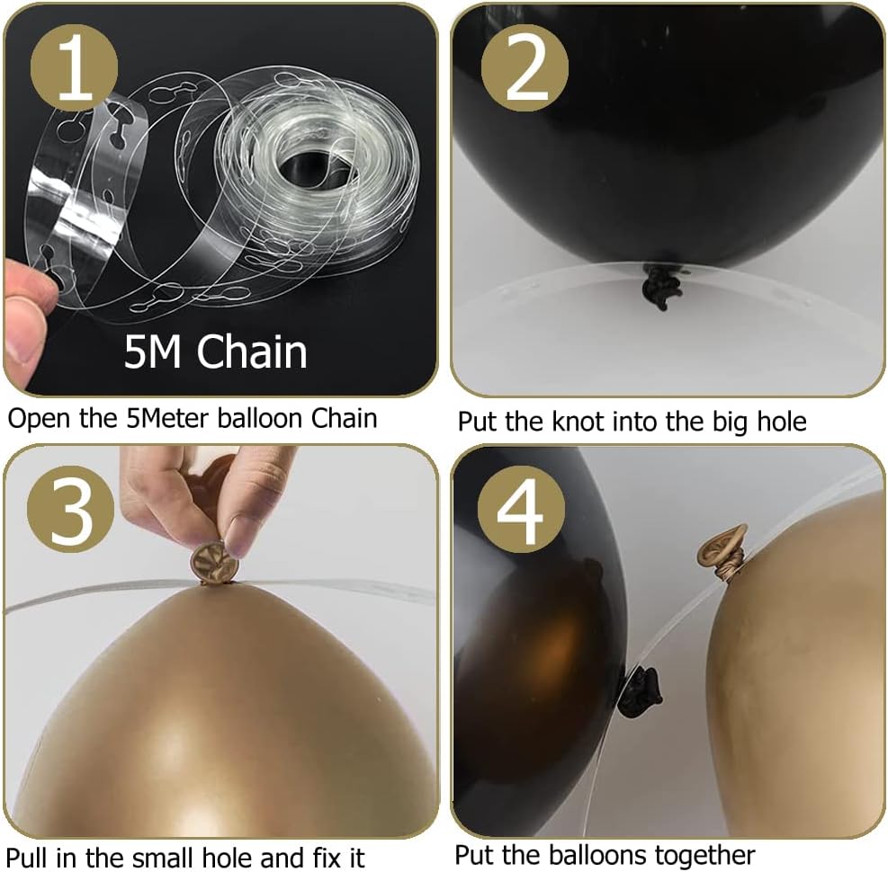 Beliueyes Black Gold Balloon Garland Arch Kit 121PCS
