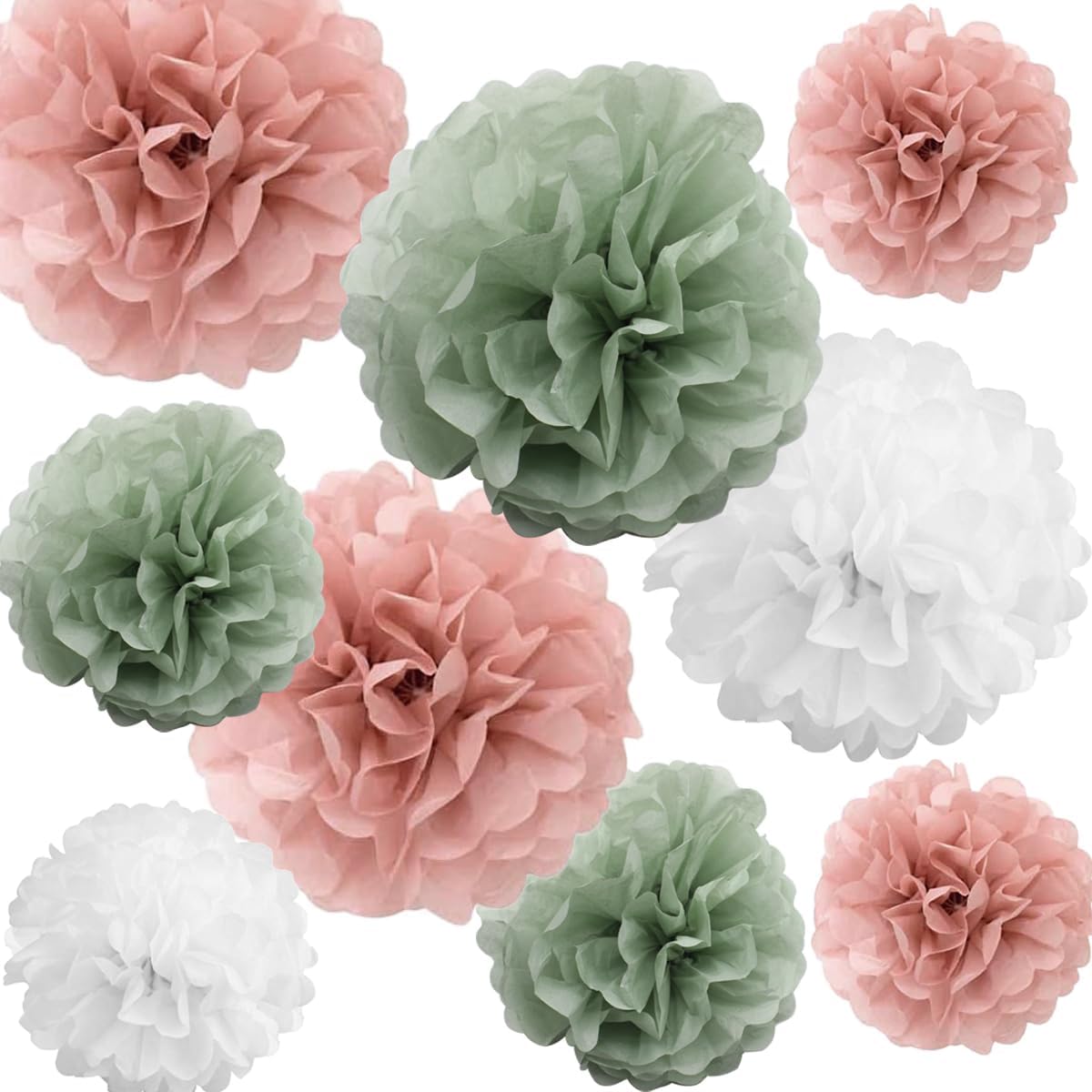 Sage Green Pink Tissue Paper Pom Poms 12 10 Set