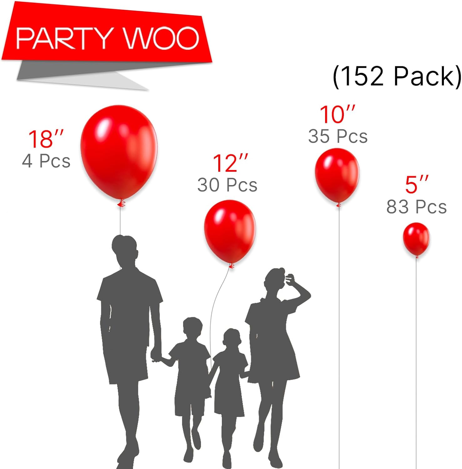 PartyWoo 152 pcs Red Balloons Arch Kit Garland Decorations