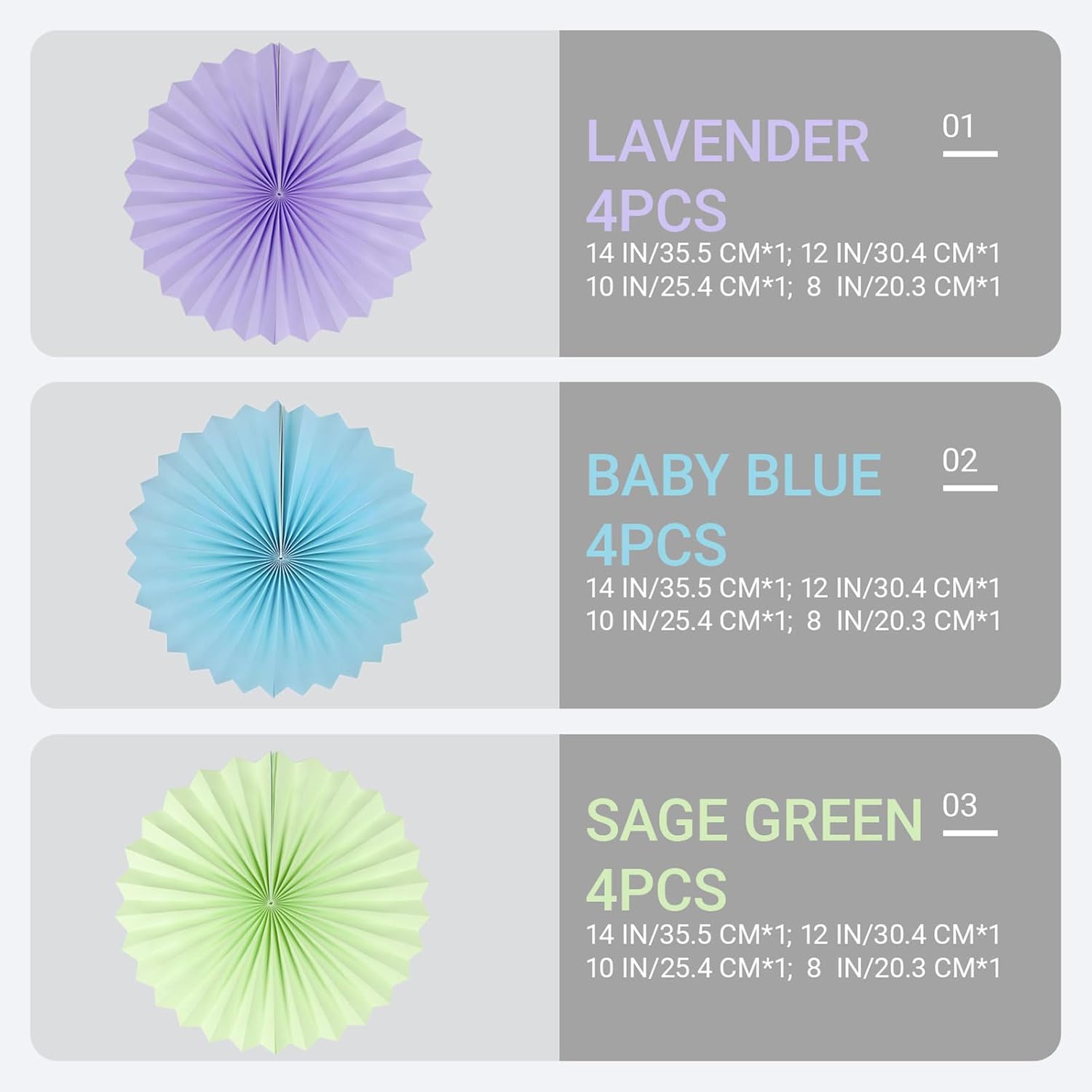 Purple Blue Green Paper Round Fan Decor Set of 12