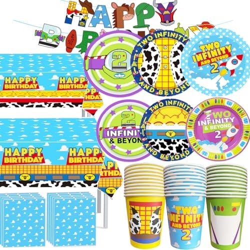 METIXOZE 2nd Birthday Decor 133pcs Cartoon Party Supplies Set