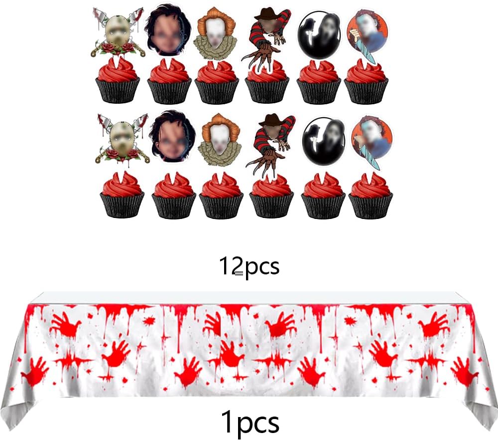 Killer Birthday Decorations Set Balloons Banner Tablecloth Cake Toppers