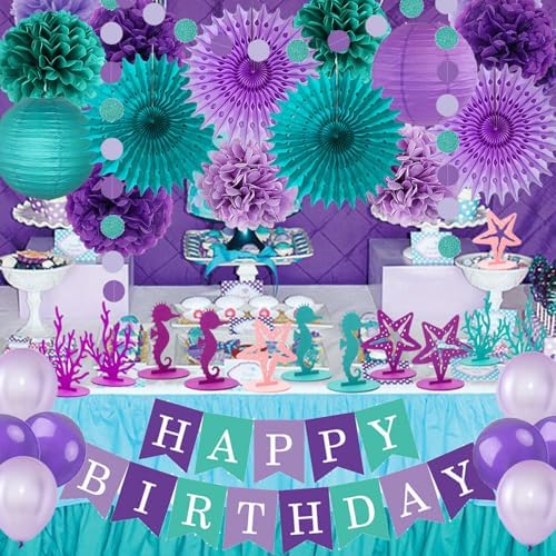 Teal Purple Lavender Mermaid Party Decorations Set