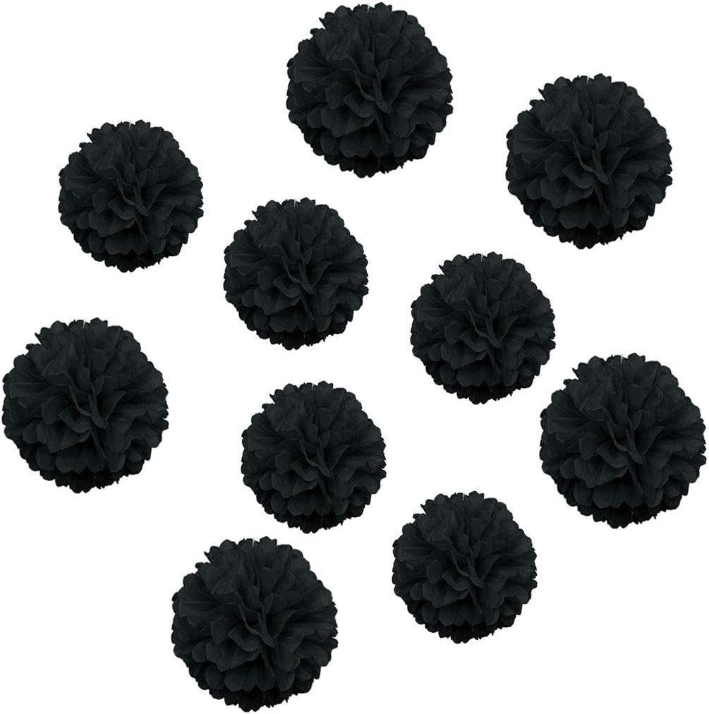 10pcs Black Paper Pom Poms Tissue Flower Decor Kit