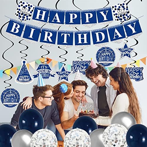 Birthday Decorations for Men Blue - 89pcs Set