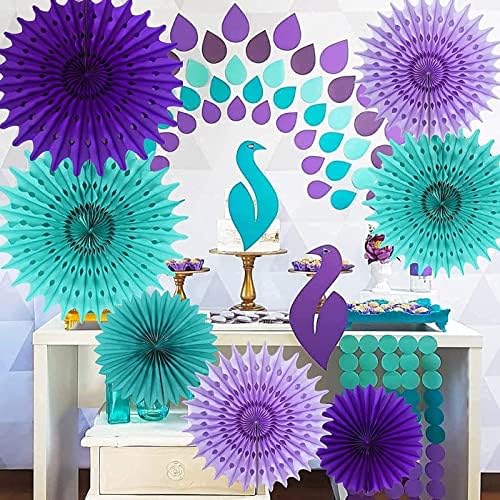 Teal Purple Tissue Paper Fan Flower Decor Kit