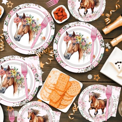 Horse Themed Party Tableware Set - 96 Pcs for 24 Guests