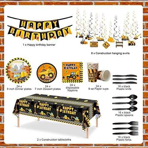 Ctosree 179 Piece Construction Birthday Party Set for Boys