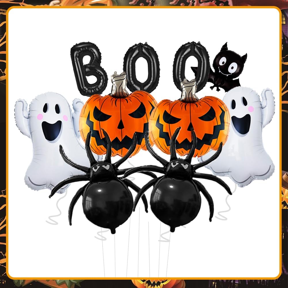 10Pcs Halloween Balloons Set - Boo Ghost Bat Spider Pumpkin Decor
