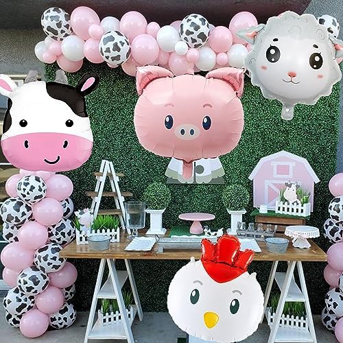 8Pcs Farm Animal Balloons Cow Pig Sheep Chicken Foil Decorations